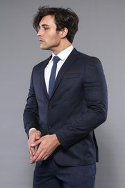 Plaid Navy Blue Jacket with Handkerchief - Wessi