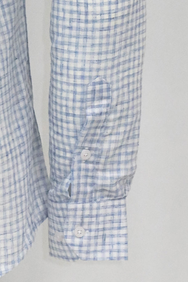 Plaid Slim Fit Sky Blue Men Shirt - Wessi