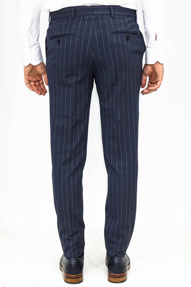 Striped Slim Fit Navy Blue Men Pants - Wessi