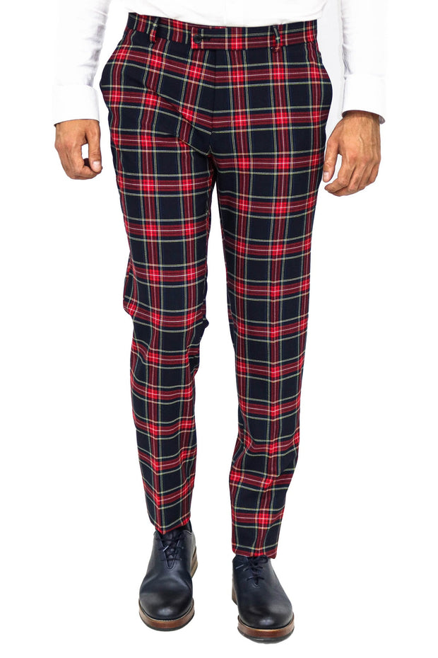 Mens slim fit plaid trousers deals