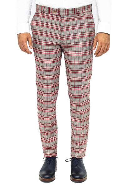Slim Fit Plaid Grey Men Pants - Wessi