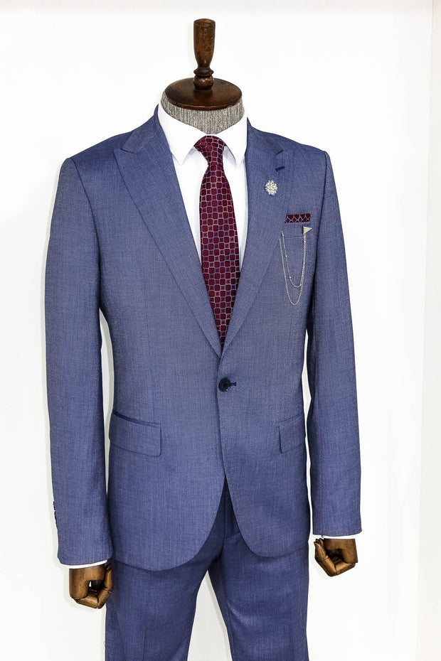 Patterned Two Piece Blue Men Suit - Wessi