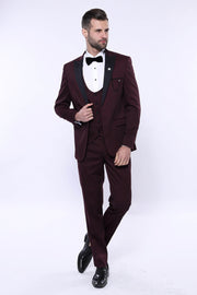 Detachable Lapel Burgundy Suit - Wessi