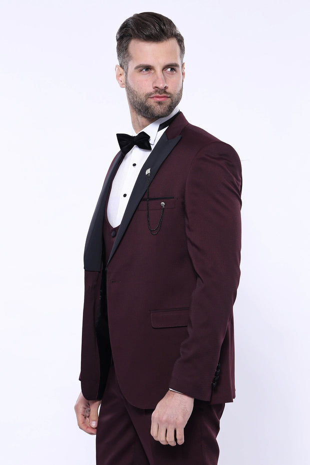 Detachable Lapel Burgundy Suit - Wessi