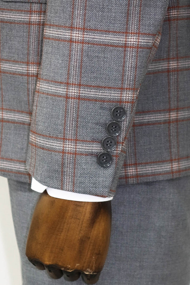 Checked Patterned Grey Slim Fit Suit - Wessi