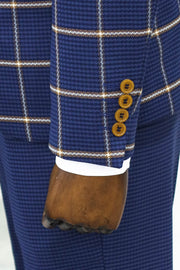 Checked Patterned Slim Fit Navy Blue Men Suit - Wessi