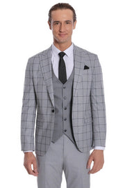 Checked Patterned Slim Fit Grey Men Suit - Wessi