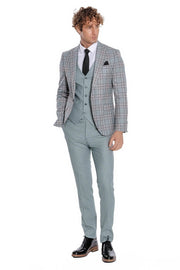 Checked Slim Fit Light Green Men Suit - Wessi