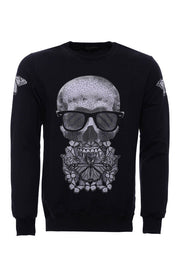 Black Printed Circle Neck Long Sleeves Sweatshirt - Wessi