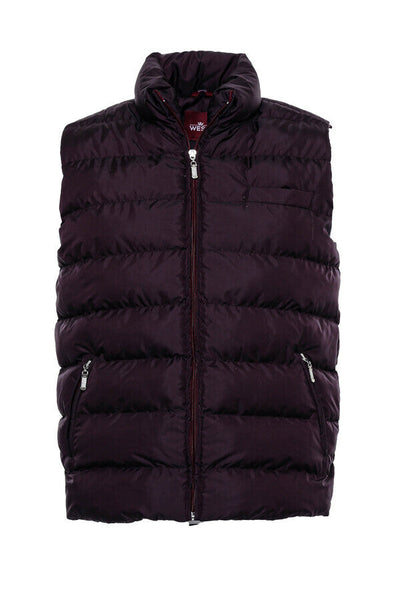 Quilted Zippered Burgundy Men Down Vest - Wessi