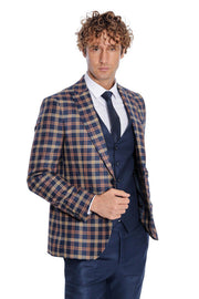 Checked Blazer Slim Fit Navy Blue Men Suit - Wessi