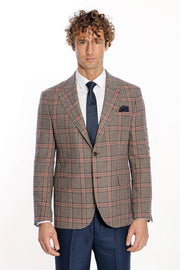 Checked Wool Navy Blue Men Blazer - Wessi