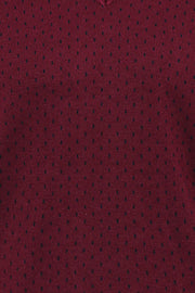 Dot Patterned V Neck Burgundy Sweater - Wessi