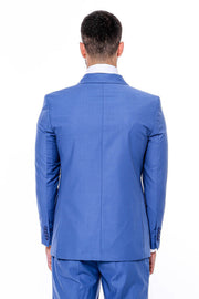 Double Breasted Slim Fit Blue Men Suit - Wessi