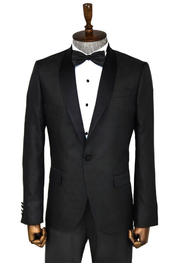 Pentagon Patterned Shawl Lapel Black Men Prom Blazer - Wessi