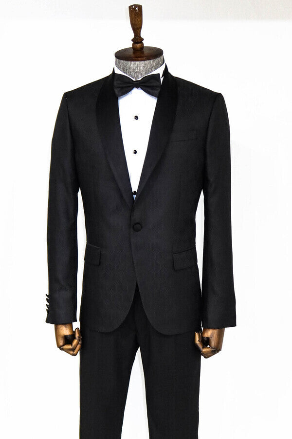 Pentagon Patterned Shawl Lapel Black Men Prom Blazer - Wessi