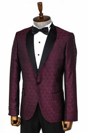 Pentagon Patterned Shawl Lapel Burgundy Men Prom Blazer - Wessi