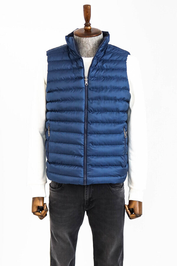Reversible Quilted Standing Collar Blue Men Down Vest Wessi