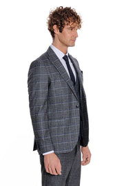 Slim Fit Checked Patterned Black Men Suit - Wessi