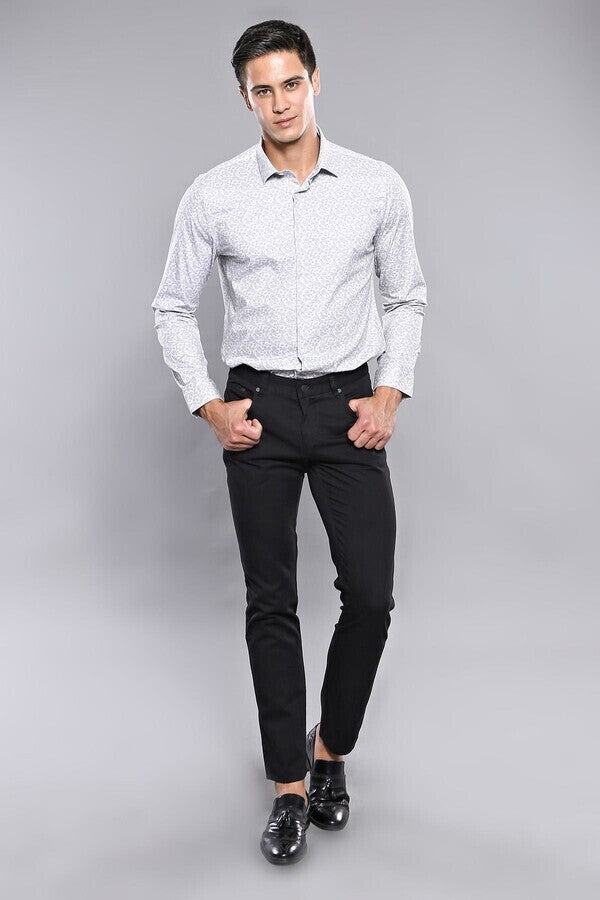Slim Fit Plain 5 Pockets Black Men Pants - Wessi