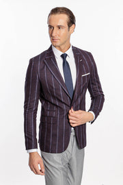 Striped Slim-Fit Burgundy Men Blazer - Wessi