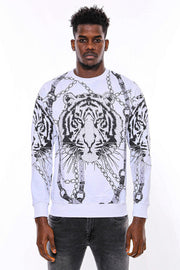 Tiger Patterned Slim Fit White SweatshirtTiger Patterned Slim Fit White Sweatshirt - Wessi