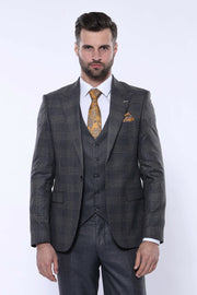 Brown Suit With Checked Blazer | Wessi 3 Piece Suits, 3-piece-suit, 34, 36, 48, Beige, Brown, Checked, Cream, mens-suit_obsolete, Peak, Peak Lapel, Plaid, Suit Suit3 Piece Suits - wessi