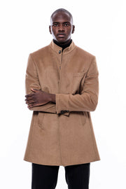 Camel Color Mandarin Collar Long Coat | Wessi 3-piece-suit, 40, 42, 48, Brown, Long Coat, Modern Fit, Outwear, Peacoat, Slim Fit, tan OutwearPeacoatLong Coat - wessi