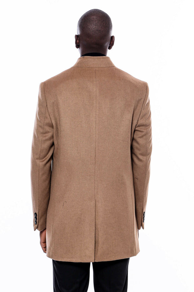 Camel Color Mandarin Collar Long Coat | Wessi 3-piece-suit, 40, 42, 48, Brown, Long Coat, Modern Fit, Outwear, Peacoat, Slim Fit, tan OutwearPeacoatLong Coat - wessi