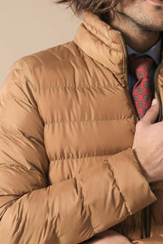 Camel Short Men Down Jacket | Wessi $50 - $100, 36, 38, 40, 42, 44, 46, Brown, Casual, Coat, Daily, Jackets, Mandarin Collar, Modern Fit, Outwear, Puffer Coats, Quilted, Quilted Jackets, Slim