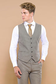 Checked Brown Vested Men's Suit | Wessi 3-piece-suit, 38, 42, Brown, Checked, mens-suit, mens-suit_obsolete, Modern Fit, Peak, Peak Lapel, Plaid, Plaid Suit, Slim Fit, Suit, tan SuitPlaid Sui