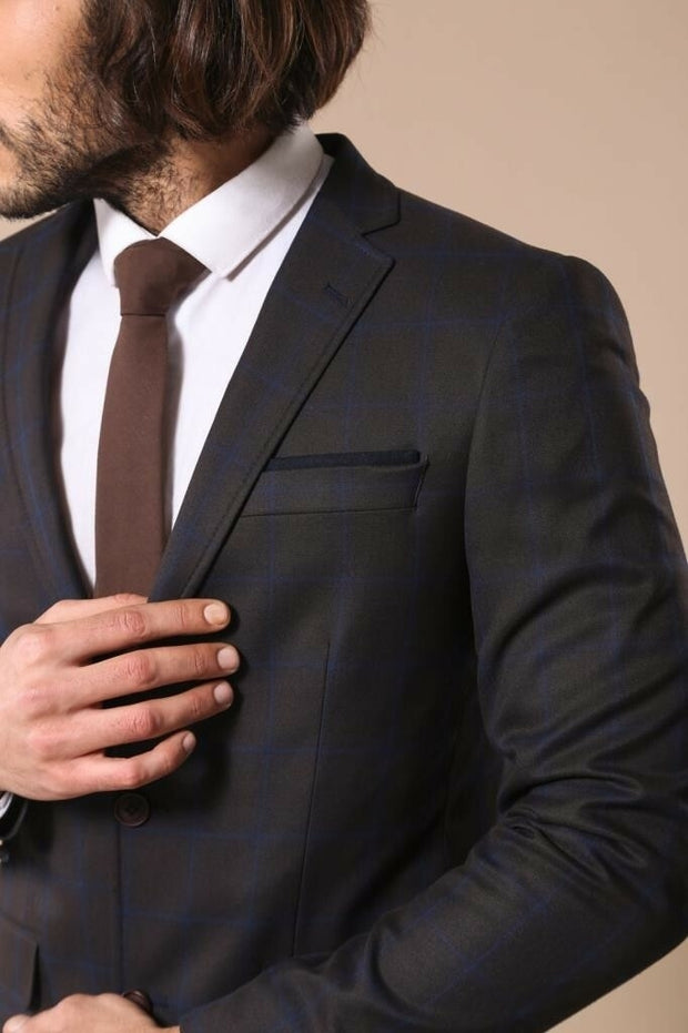 Checked Cachet Slim-Fit Brown Blazer $50 - $100, 3-piece-suit, 34, 38, 40, 44, 6 Drop, Cachet, Casual, Checked, Daily, Italian, Italian Suit, Men's Blazers, Modern Fit, Notch, Notch Lapel, Pl