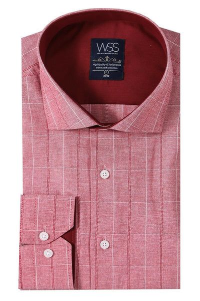 Checked Light Burgundy Men's Shirt | Wessi 3-piece-suit, Casual, Checked, Cuff, Daily, Italian, Long Sleeve, Modern Fit, Patterned, Plaid, Shirt, Slim Fit, Slim Fit Shirt ShirtSlim Fit Shirt 