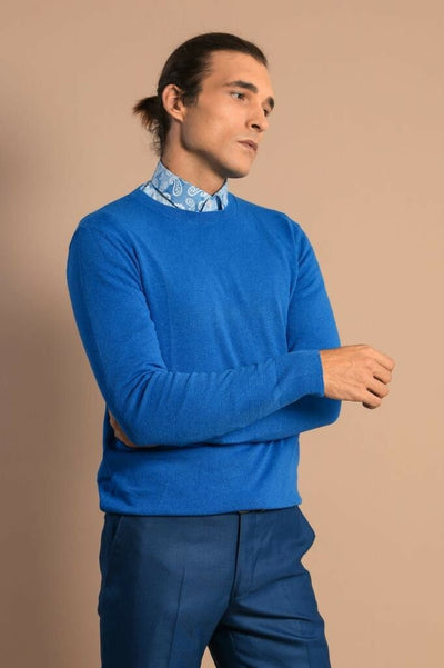 Circle Collar Indigo Color Sweater 3-piece-suit, blue, Crew Neck, Crew Neck Sweater, Daily, Knit, Knitwear, M, S KnitwearCrew Neck Sweater - wessi
