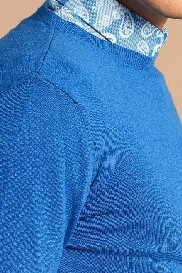 Circle Collar Indigo Color Sweater 3-piece-suit, blue, Crew Neck, Crew Neck Sweater, Daily, Knit, Knitwear, M, S KnitwearCrew Neck Sweater - wessi