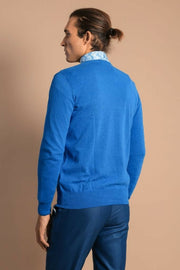 Circle Collar Indigo Color Sweater 3-piece-suit, blue, Crew Neck, Crew Neck Sweater, Daily, Knit, Knitwear, M, S KnitwearCrew Neck Sweater - wessi