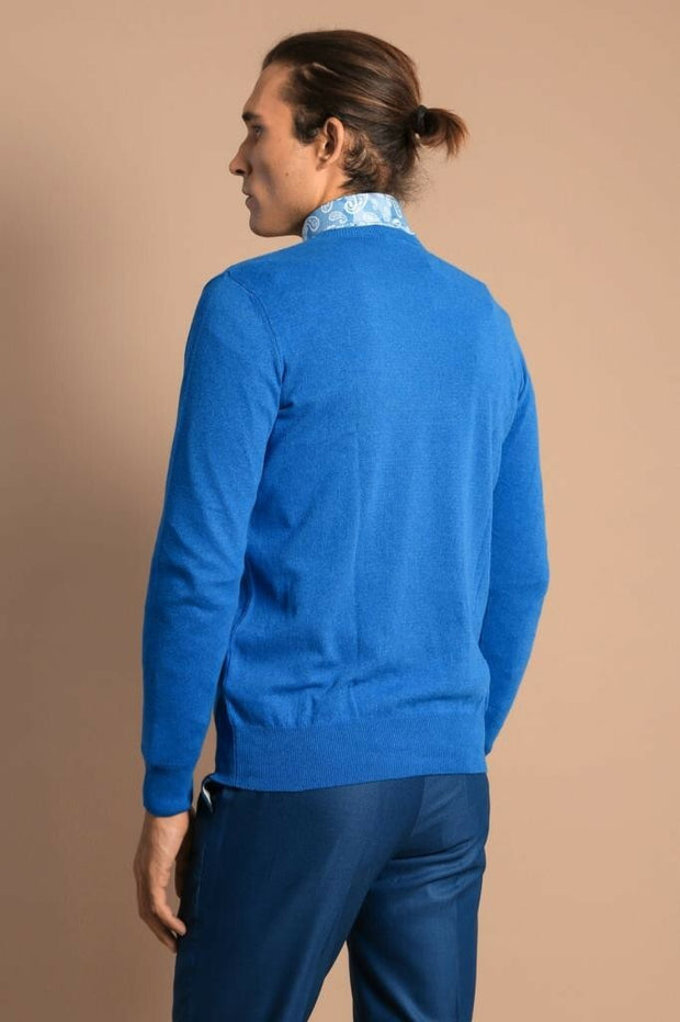 Circle Collar Indigo Color Sweater 3-piece-suit, blue, Crew Neck, Crew Neck Sweater, Daily, Knit, Knitwear, M, S KnitwearCrew Neck Sweater - wessi