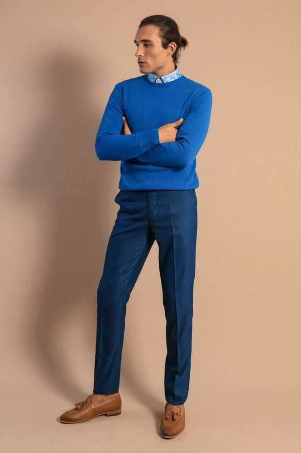 Circle Collar Indigo Color Sweater 3-piece-suit, blue, Crew Neck, Crew Neck Sweater, Daily, Knit, Knitwear, M, S KnitwearCrew Neck Sweater - wessi