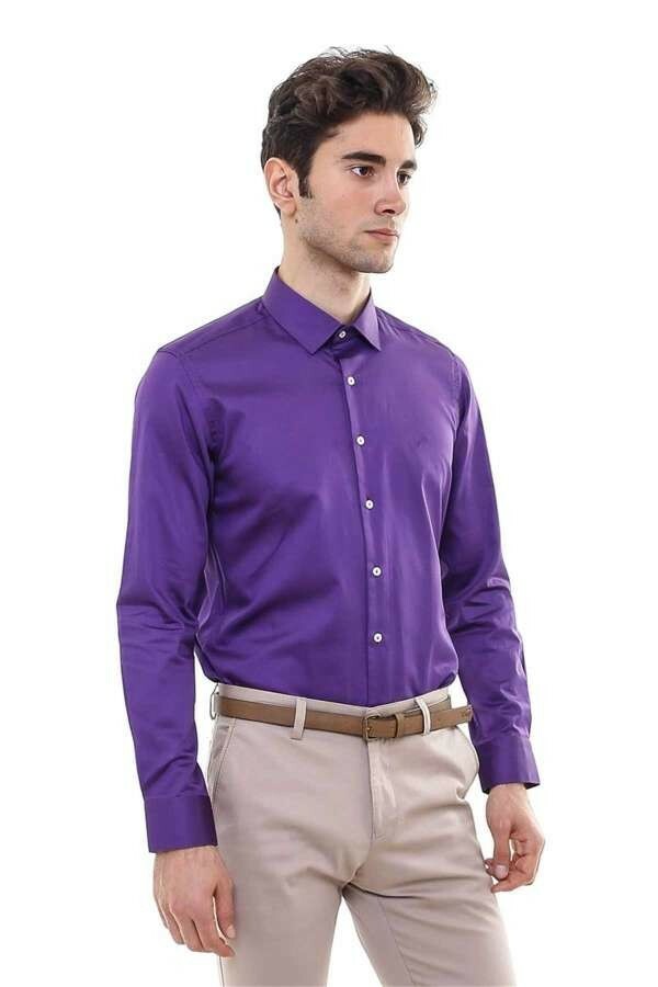 Full Sleeves Men Cotton Plain Dark Purple Shirt