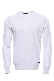 Diamond Pattern Circle Neck White Sweater 3-piece-suit, Circle Neck, Crew Neck, Crew Neck Sweater, Daily, Knit, Knitwear, L, M, Modern Fit, Patterned, Slim Fit, white, XL KnitwearCrew Neck Sw
