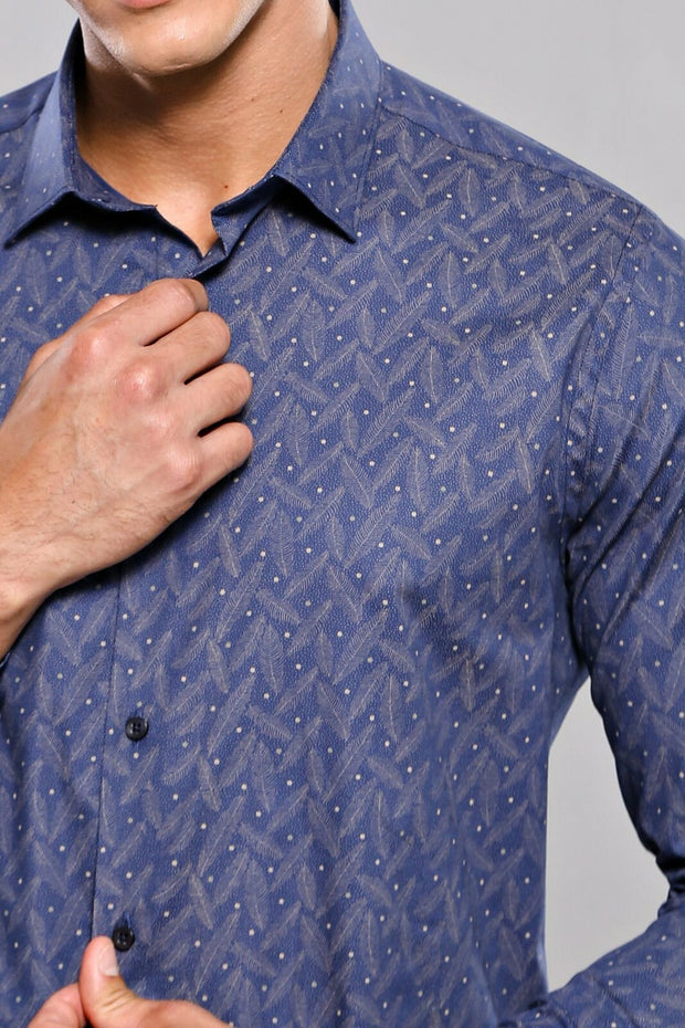 Dot-Patterned Navy Blue Shirt | Wessi 3-piece-suit, blue, Cuff, Dot Patterned, Long Sleeve, Modern Fit, Navy, Navy Blue, Shirt, Slim Fit, Slim Fit Shirt, Slim Fit Shirt Blue ShirtSlim Fit Shi