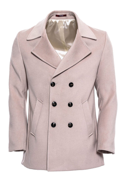 Double Breasted Cachet Cream Color Coat $100 - $150, 36, 38, 40, 42, 44, 46, Basic, Buttoned, Cachet, Classic, Coat, Double Breasted, Essentials, Modern Fit, Outwear, Peak Lapel, Plain, Slim 