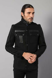 Fur Collar 4 Pockets Black Coat 3-piece-suit, 36, 38, 40, 42, 44, 46, Black, Coat, Hooded, Kaban, Modern Fit, Outwear, Slim Fit, Zippered OutletCoat - wessi