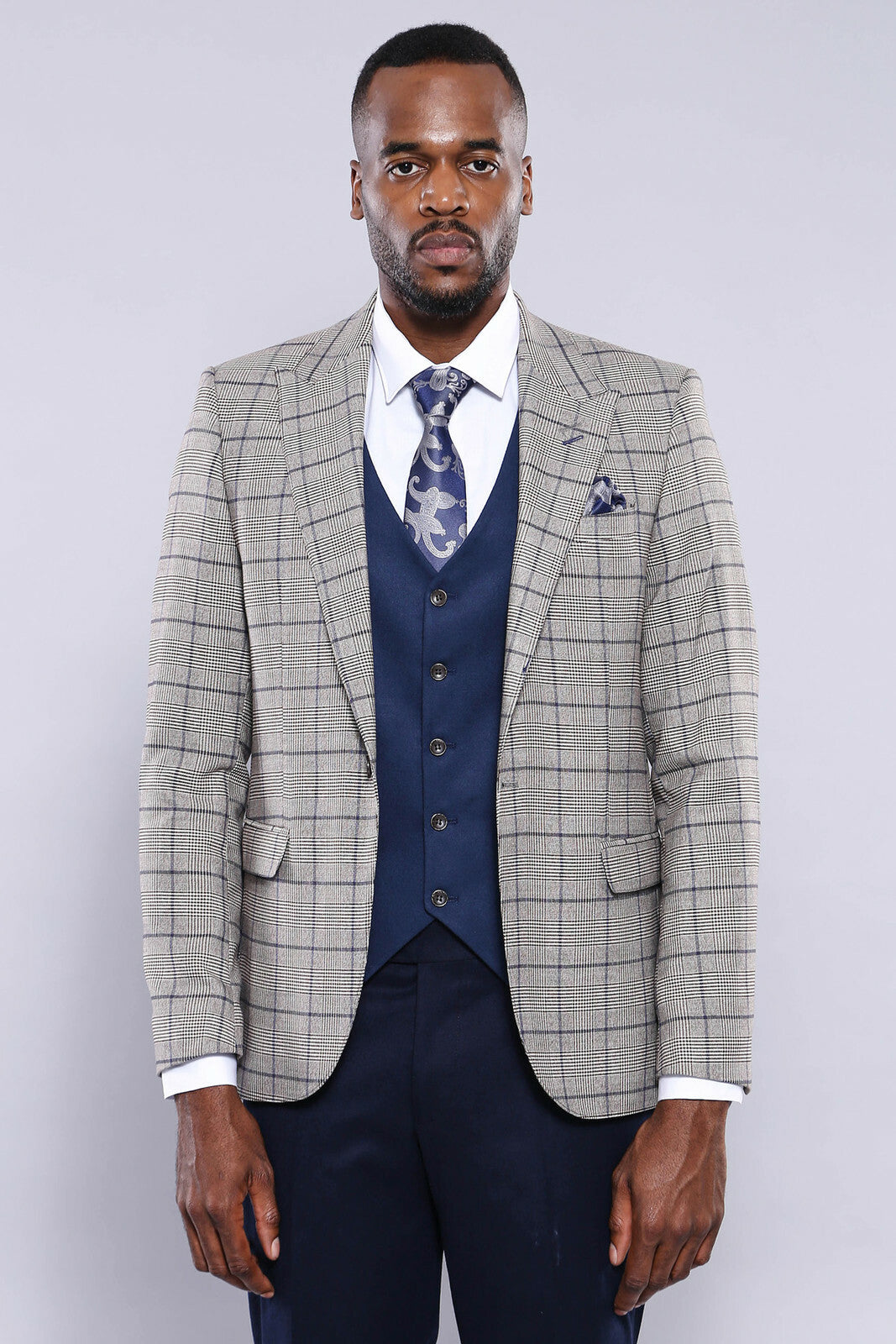 Grey Blazer Navy Vest Combined Suit Wessi