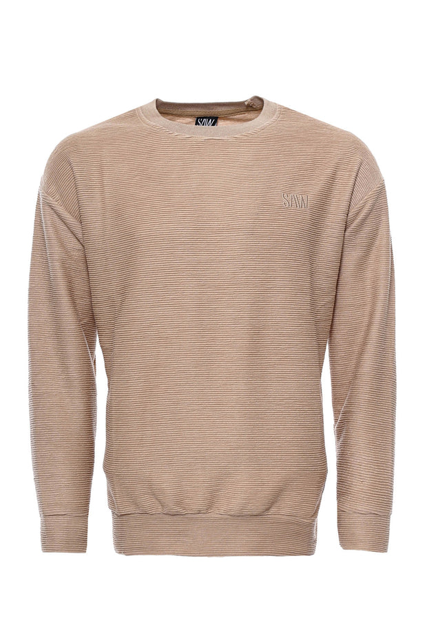 Horizontal Striped Beige Men's Sweatshirt Basic, Crew Neck, Daily, Embroidered, Essentials, Modern Fit, Slim Fit, Sport, Sport Clothing, Striped, Sweatshirt Sport ClothingSweatshirt - wessi