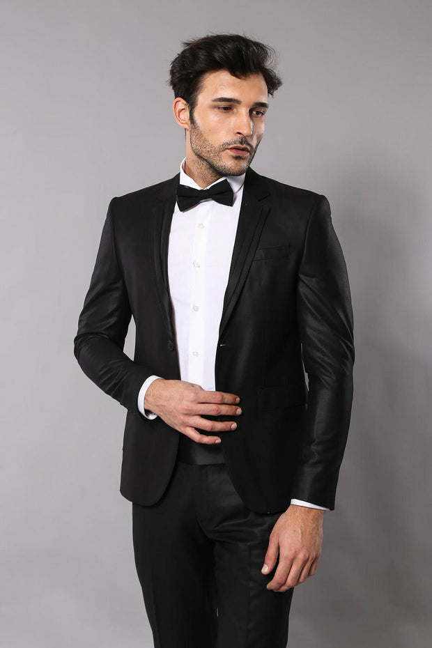 Lapel Modeled Black Wedding Suit Wessi