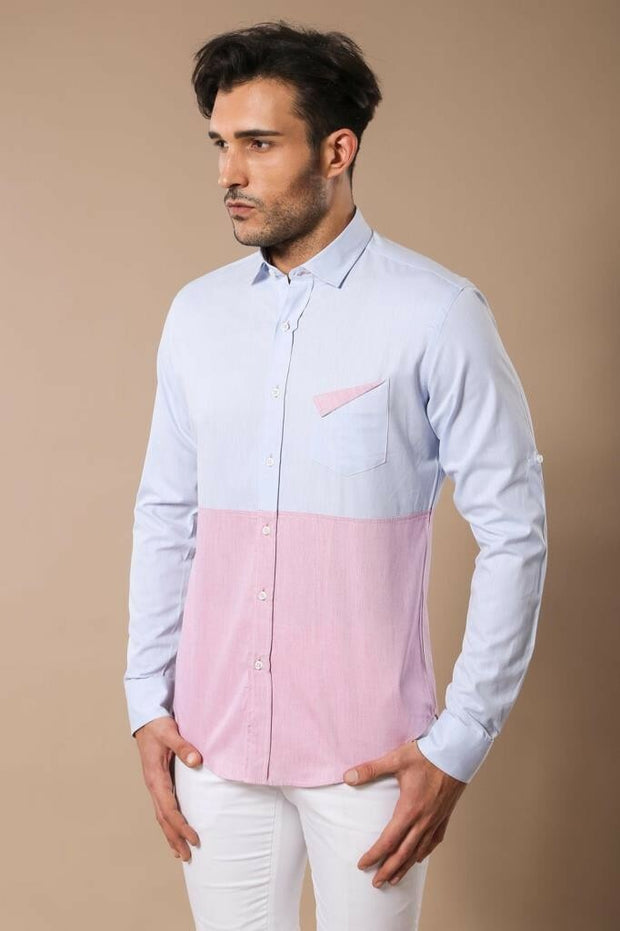 Pink Blue Shirt for Men | Wessi 3-piece-suit, Beige, Casual, Casual Shirt, Cream, Daily, Italian, Modern Fit, Pink, Plain, Shirt, Slim Fit ShirtCasual Shirt - wessi