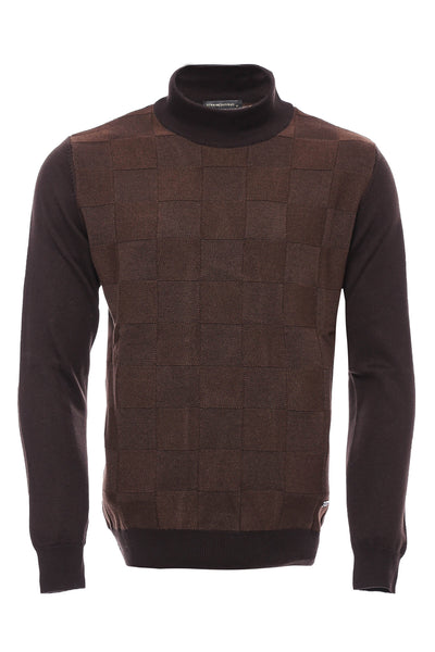 Plaid Half Turtleneck Brown Sweater 3-piece-suit, Checked, Daily, Knit, Knitwear, Modern Fit, Patterned, Plaid, Slim Fit, Turtle Neck, Turtle Neck Sweater, Turtleneck, XL KnitwearTurtle Neck 