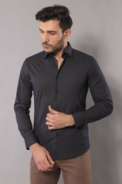 Self Coffee Color Point Pattern Smoked Color Slimfit  Shirt 3-piece-suit, Brown, Casual, Casual Shirt, Daily, Dot Patterned, Italian, Modern Fit, Patterned, Shirt, Slim Fit ShirtCasual Shirt 