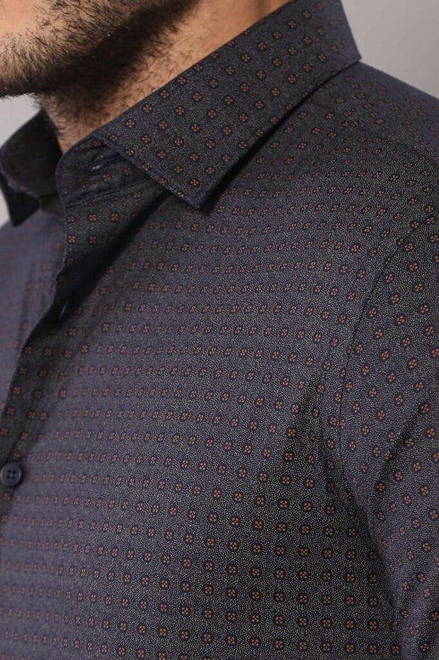 Self Coffee Color Point Pattern Smoked Color Slimfit  Shirt 3-piece-suit, Brown, Casual, Casual Shirt, Daily, Dot Patterned, Italian, Modern Fit, Patterned, Shirt, Slim Fit ShirtCasual Shirt 